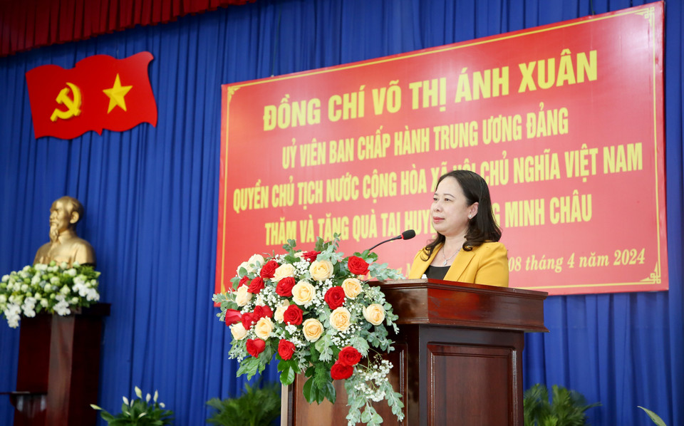 Quyền Chủ tịch nước Võ Thị Ánh Xuân phát biểu. (Ảnh: Giang Phương/TTXVN)