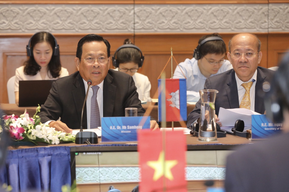 Bộ trưởng Bộ Lao động và Đào tạo nghề Vương quốc Campuchia Ith Samheng phát biểu kết luận Hội nghị. (Ảnh: Minh Quyết/TTXVN)