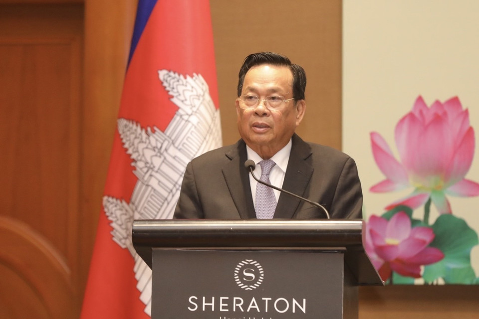 Bộ trưởng Bộ Lao động và Đào tạo nghề Vương quốc Campuchia Ith Samheng phát biểu. (Ảnh: Minh Quyết/TTXVN)