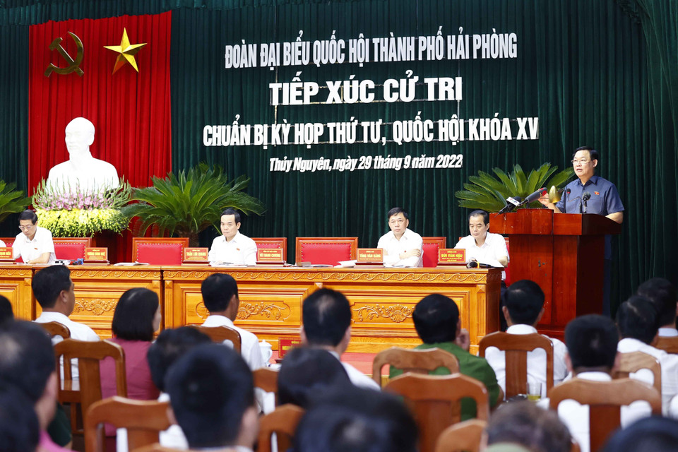 Chủ tịch Quốc hội Vương Đình Huệ phát biểu. (Ảnh: Doãn Tấn/TTXVN)