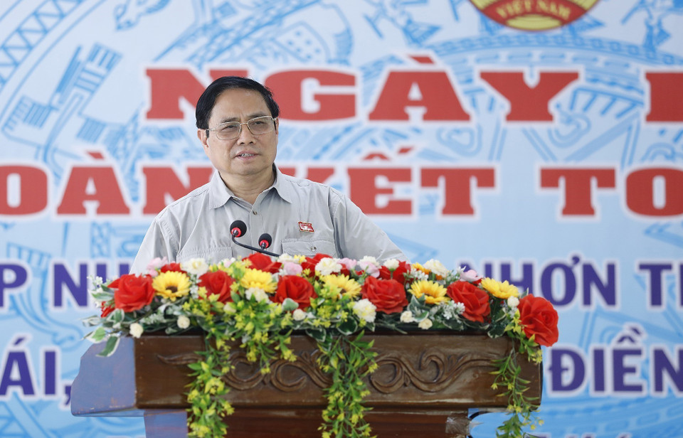 Hình ảnh Thủ tướng Phạm Minh Chính phát biểu. (Ảnh: Dương Giang/TTXVN)