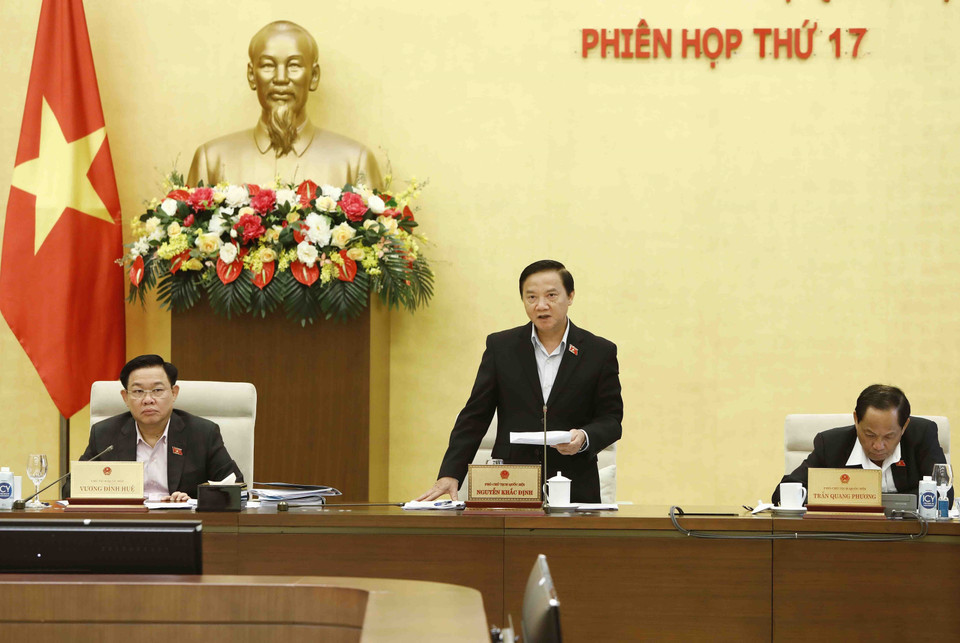 Phó Chủ tịch Quốc hội Nguyễn Khắc Định phát biểu. (Ảnh: An Đăng/TTXVN)