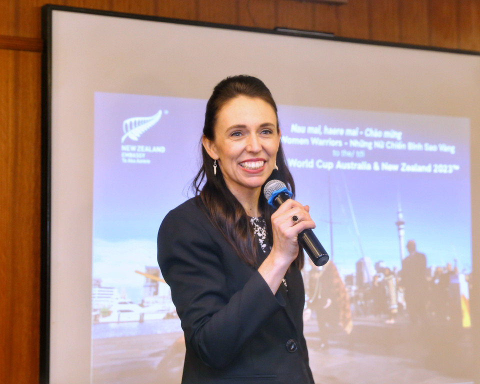 Thủ tướng New Zealand Jacinda Ardern phát biểu. (Ảnh: Tuấn Đức/TTXVN)