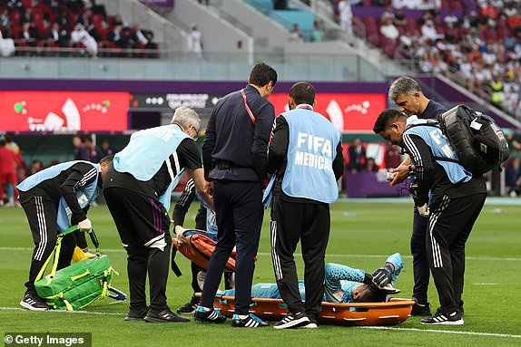 Tuy nhiên, anh cuối cùng đã phải rời sân bằng cáng vì choáng và không thể tiếp tục thi đấu. (Nguồn: Getty Images)