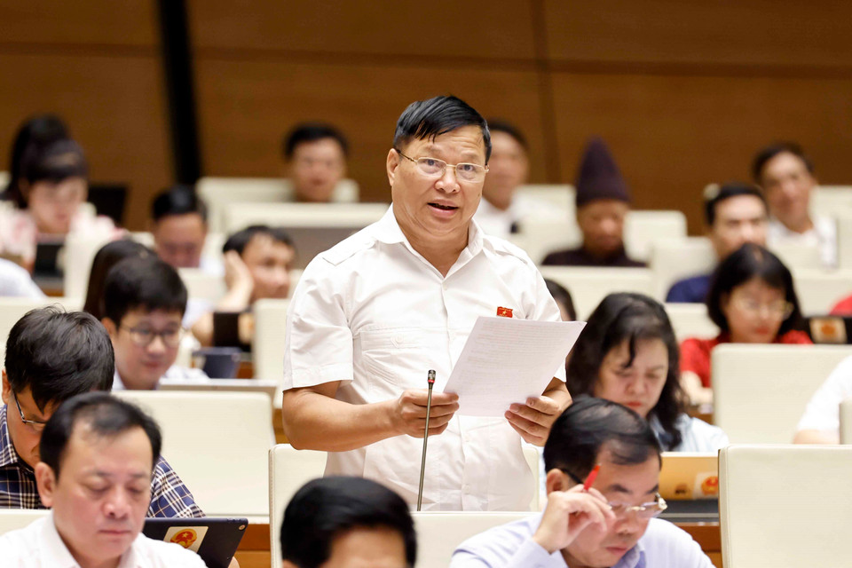 Đại biểu Quốc hội tỉnh Vĩnh Phúc Trần Văn Tiến phát biểu ý kiến. (Ảnh: Doãn Tấn/TTXVN)