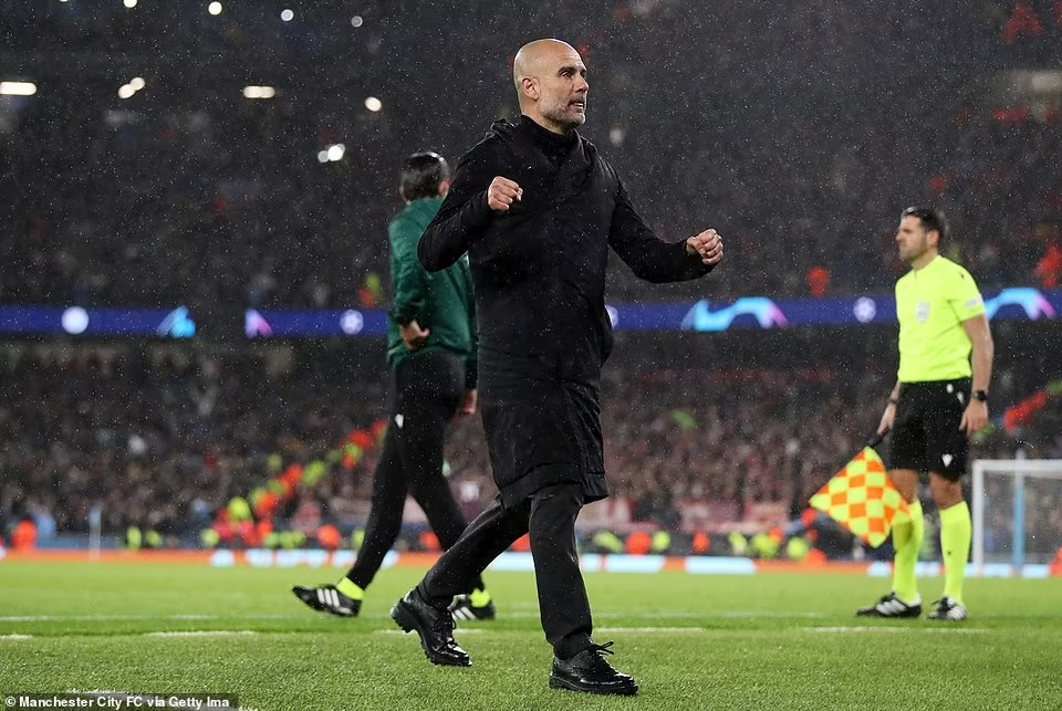 Niềm vui của Pep Guardiola sau trận đấu. (Nguồn: Getty Images)