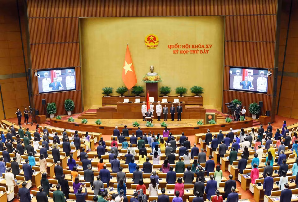 Chủ tịch Quốc hội Trần Thanh Mẫn tuyên thệ. (Ảnh: TTXVN)