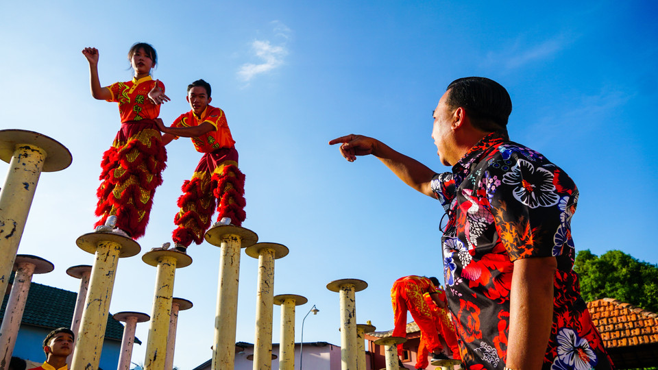 Hình ảnh tập luyện của đoàn Lân Sư Rồng Tú Anh Đường. (Ảnh: Ánh Tuyết/TTXVN)