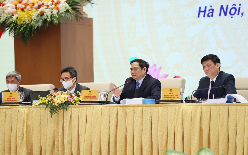 Hình ảnh Thủ tướng Phạm Minh Chính phát biểu chỉ đạo hội nghị. (Ảnh: Dương Giang/TTXVN)