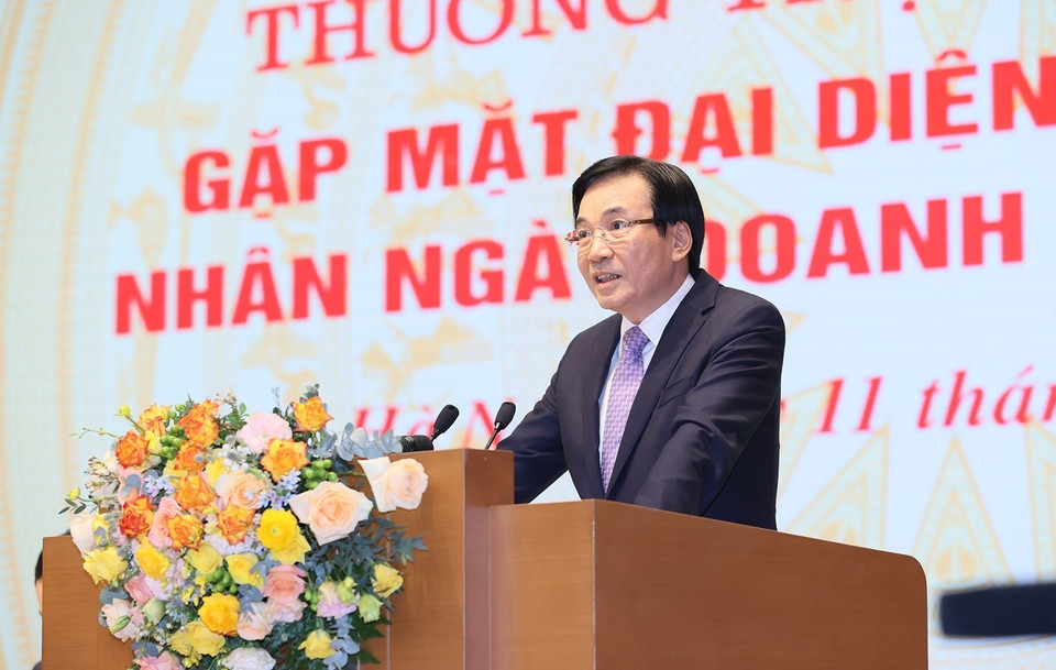 Bộ trưởng, Chủ nhiệm Văn phòng Chính phủ Trần Văn Sơn phát biểu. (Ảnh: Dương Giang/TTXVN)