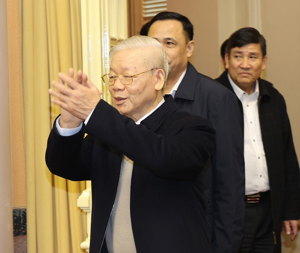 Tổng Bí thư, Chủ tịch nước Nguyễn Phú Trọng đến dự Hội nghị. (Ảnh: Trí Dũng/TTXVN)