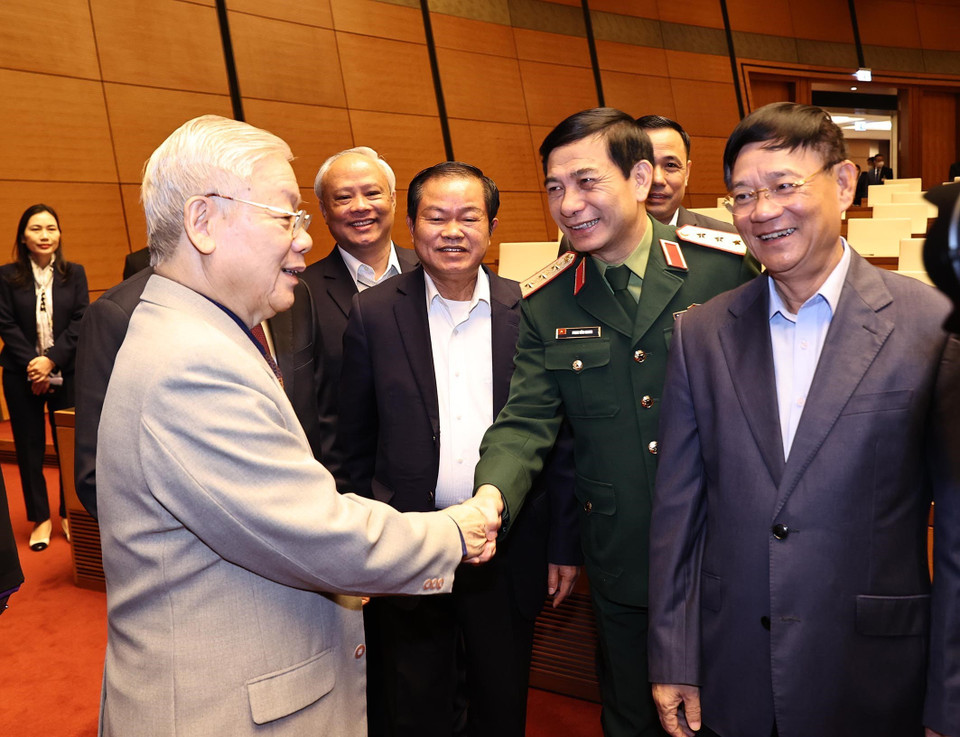 Tổng Bí thư, Chủ tịch nước Nguyễn Phú Trọng và các đại biểu dự hội nghị. (Ảnh: Trọng Đức/TTXVN)