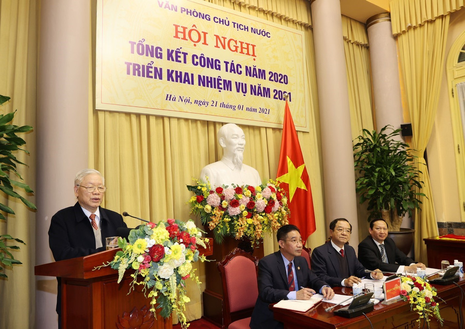 Tổng Bí thư, Chủ tịch nước Nguyễn Phú Trọng phát biểu tại Hội nghị. (Ảnh: Trí Dũng/TTXVN)