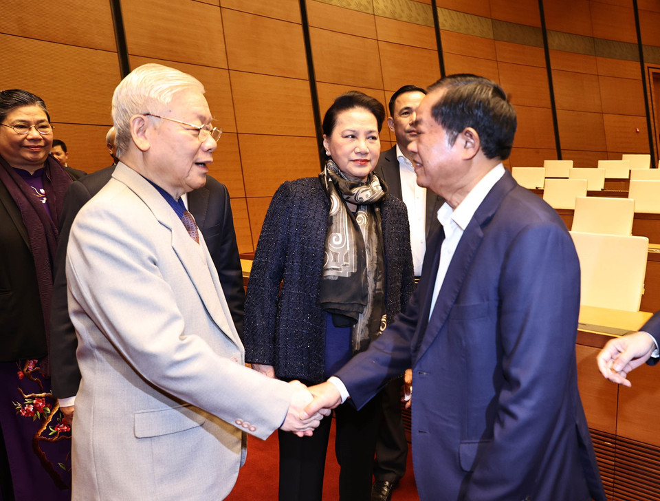 Tổng Bí thư, Chủ tịch nước Nguyễn Phú Trọng và các đại biểu dự hội nghị. (Ảnh: Trọng Đức/TTXVN)