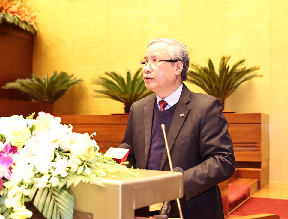 Ủy viên Bộ Chính trị, Thường trực Ban Bí thư Trần Quốc Vượng phát biểu. (Ảnh: Trọng Đức/TTXVN)