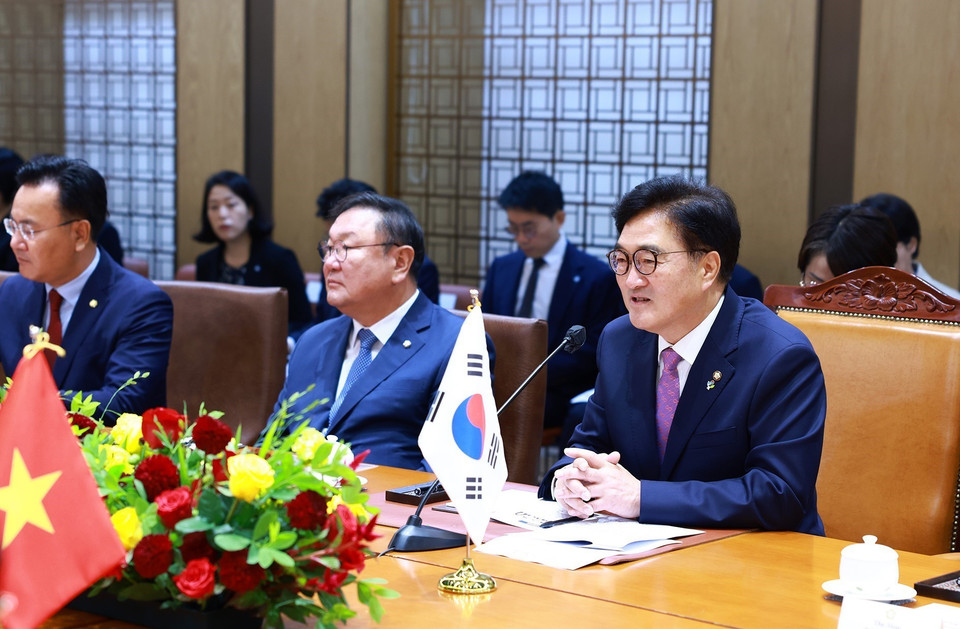 Chủ tịch Quốc hội Hàn Quốc Woo Won-shik phát biểu. (Ảnh: Dương Giang/TTXVN)