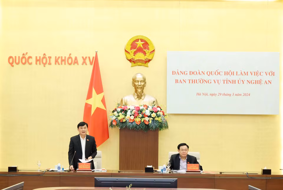 Bí thư Tỉnh ủy Nghệ An Thái Thanh Quý phát biểu. (Ảnh: Nhan Sáng/TTXVN)