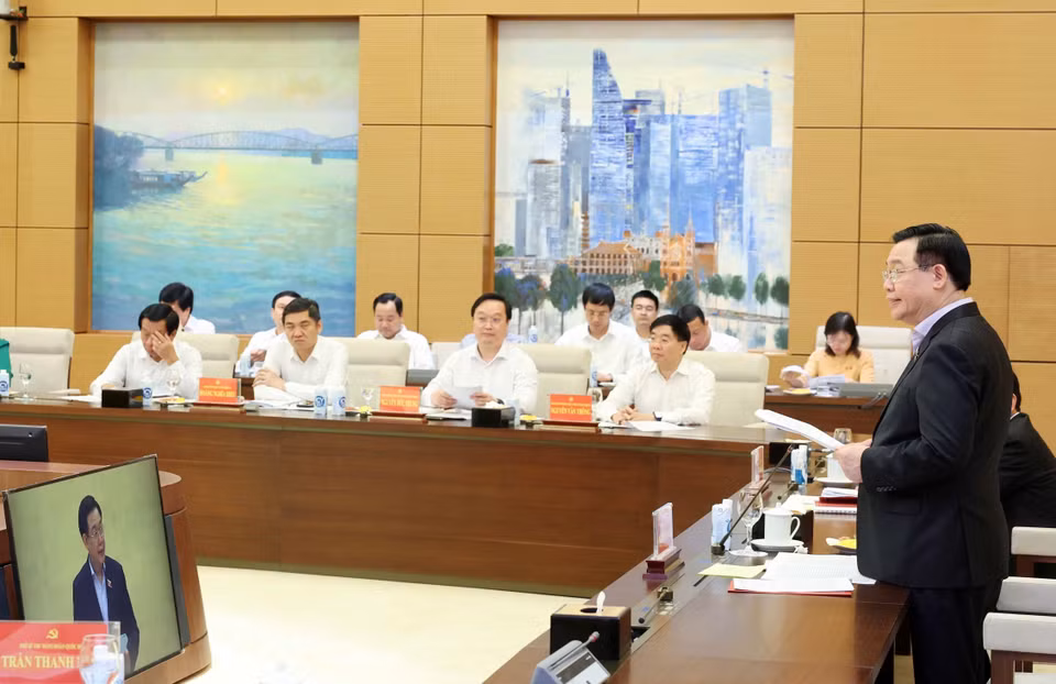 Chủ tịch Quốc hội Vương Đình Huệ phát biểu. (Ảnh: Nhan Sáng/TTXVN)