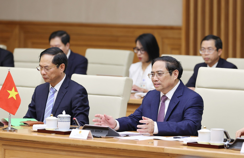 Thủ tướng Phạm Minh Chính tại buổi hội đàm. (Ảnh: Dương Giang/TTXVN)