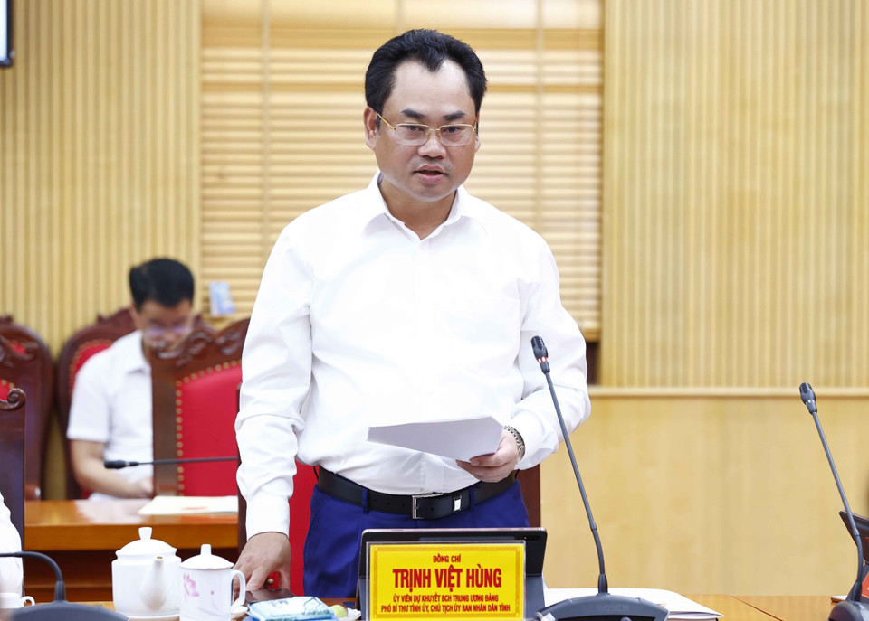 Ông Trịnh Việt Hùng, Ủy viên dự khuyết Trung ương Đảng, Phó Bí thư Tỉnh ủy, Chủ tịch UBND tỉnh Thái Nguyên phát biểu. (Ảnh: Doãn Tấn/TTXVN)