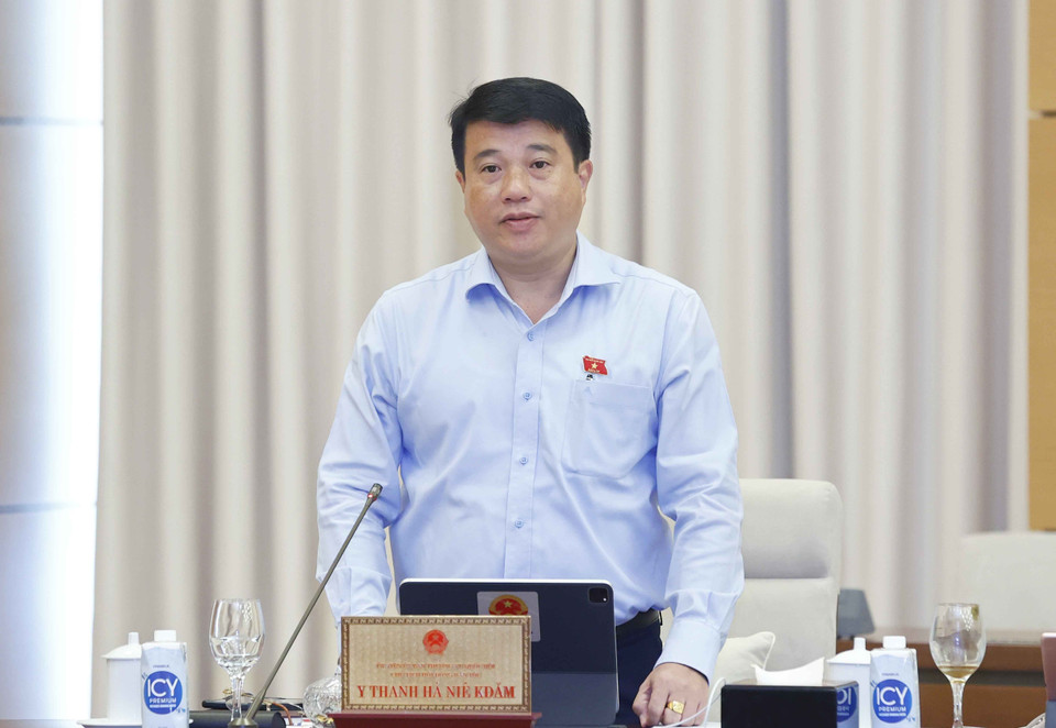 Chủ tịch Hội đồng Dân tộc của Quốc hội Y Thanh Hà Niê Kđăm phát biểu. (Ảnh: Doãn Tấn/TTXVN)