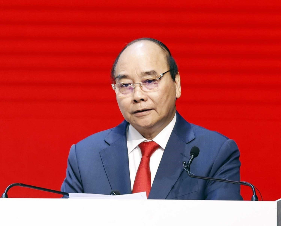 Chủ tịch nước Nguyễn Xuân Phúc phát biểu tại Đại hội. (Ảnh: Thống Nhất/TTXVN)