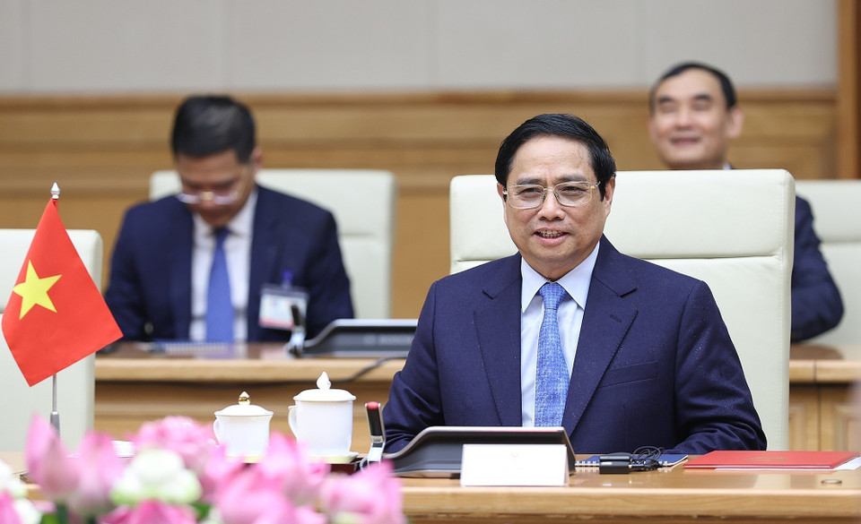 Sau lễ đón chính thức, sáng 29/9, Thủ tướng Phạm Minh Chính hội đàm với Thủ tướng nước Cộng hòa Cuba Manuel Marrero Cruz. (Ảnh: Dương Giang/TTXVN)