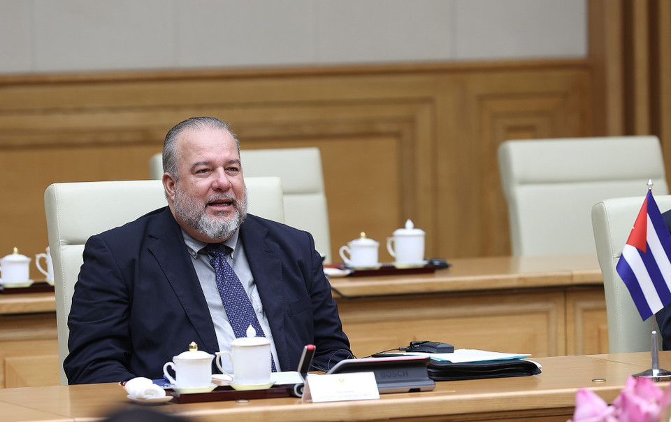 Thủ tướng nước Cộng hòa Cuba Manuel Marrero Cruz phát biểu tại cuộc hội đàm. (Ảnh: Dương Giang/TTXVN)