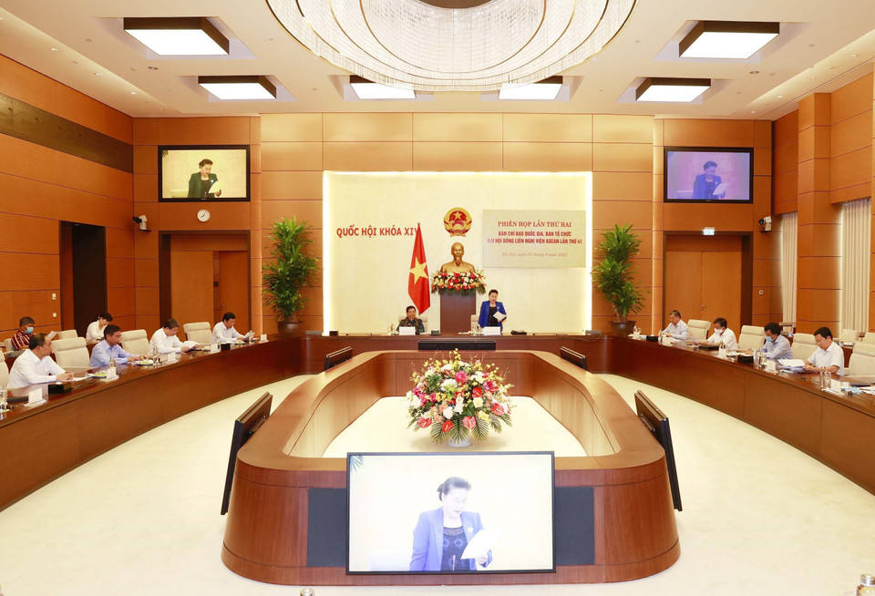 Sáng 5/8/2020, tại Nhà Quốc hội, Chủ tịch Quốc hội Nguyễn Thị Kim Ngân, Chủ tịch AIPA-41 chủ trì và phát biểu tại Phiên họp lần thứ hai Ban Chỉ đạo Quốc gia, Ban Tổ chức Đại hội đồng Liên nghị viện ASEAN lần thứ 41 (AIPA-41). (Ảnh: Trọng Đức/TTXVN)