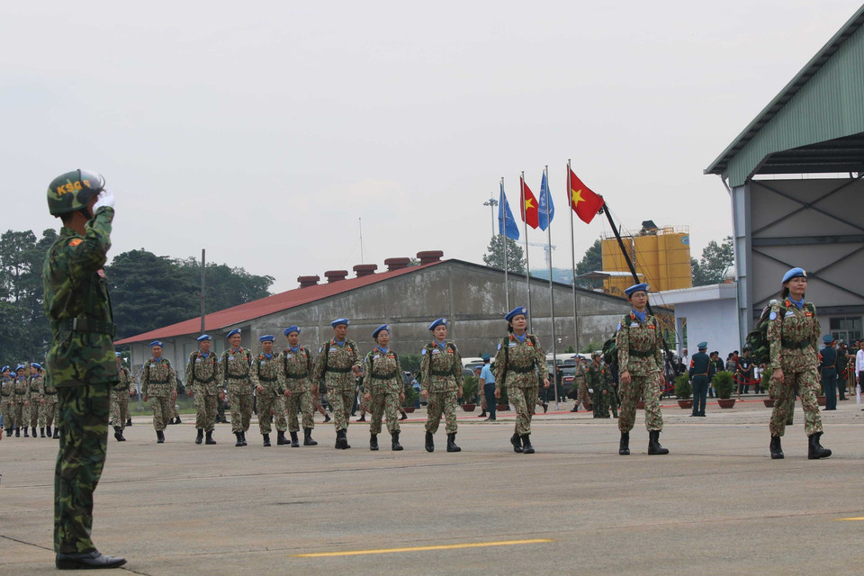Lễ xuất quân Bệnh viện dã chiến thực hiện nhiệm vụ tại Phái bộ gìn giữ hòa bình Liên hợp quốc ở Nam Sudan. (Ảnh: Thanh Vũ/TTXVN)