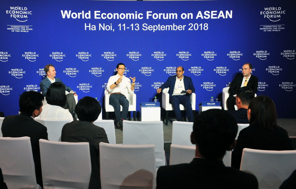 Sáng 13/9, tại Trung tâm Hội nghị quốc gia (Hà Nội) diễn ra Phiên thảo luận với chủ đề Thúc đẩy tài chính bao trùm ASEAN. (Ảnh: Nguyễn Khang/TTXVN)