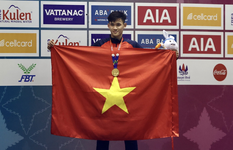 Phạm Thanh Bảo xuất sắc giành huy chương Vàng và lập kỷ lục SEA Games mới. (Ảnh: Hoàng Linh/TTXVN)