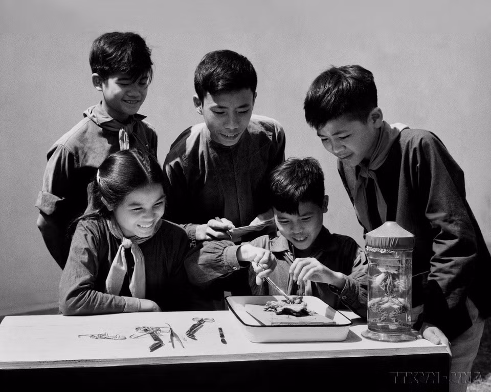 Từ cuối năm 1960, Trường Phổ thông cấp II Bắc Lý (Hà Nam) là lá cờ đầu của ngành Giáo dục trong thực hiện phương châm “Học phải đi đôi với hành, lý luận gắn với thực tiễn, nhà trường gắn liền với xã hội”. Phong trào “Tiếng trống Bắc Lý” đã nhanh chóng trở thành một trong các phong trào thi đua tiêu biểu của ngành giáo dục giai đoạn bấy giờ. (Ảnh: TTXVN)
