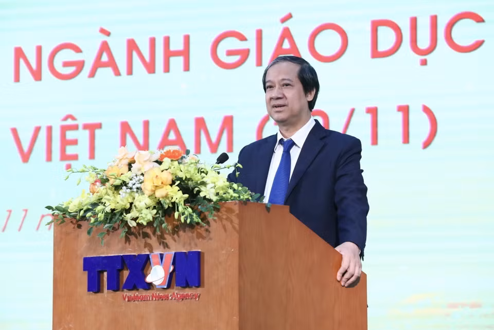 Bộ trưởng Bộ Giáo dục và Đào tạo Nguyễn Kim Sơn phát biểu. (Ảnh: Minh Đức/TTXVN)