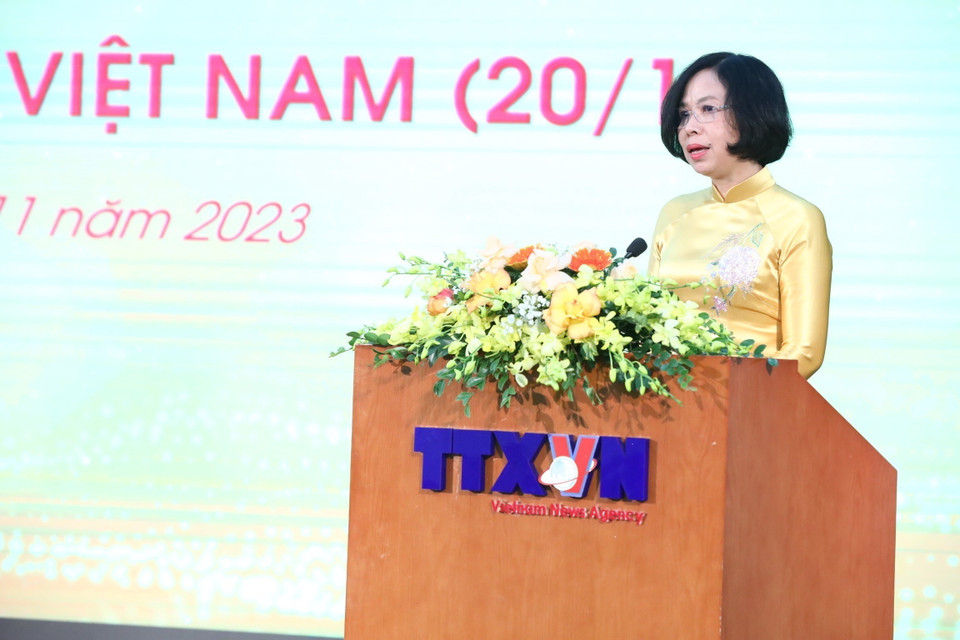 Tổng Giám đốc TTXVN Vũ Việt Trang phát biểu. (Ảnh: Minh Đức/TTXVN)