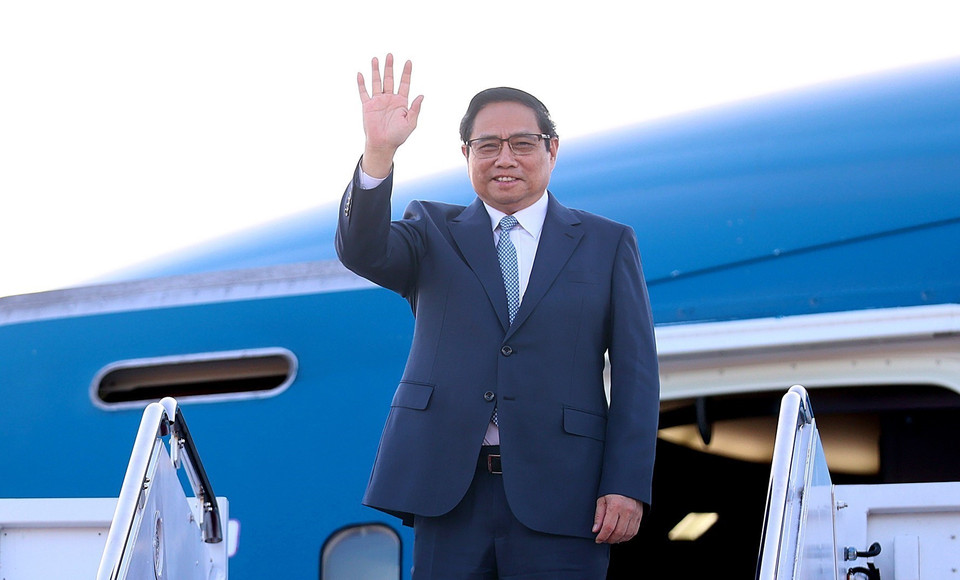 Thủ tướng Phạm Minh Chính đến Washington D.C. (Ảnh: Dương Giang/TTXVN)