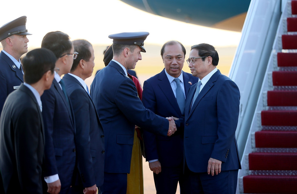 Lễ đón Thủ tướng Phạm Minh Chính tại Washington D.C. (Ảnh: Dương Giang/TTXVN)