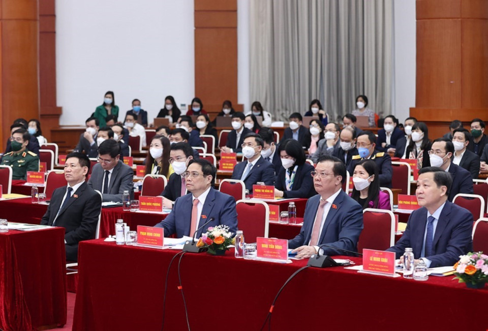 Thủ tướng Phạm Minh Chính và các đại biểu dự hội nghị. (Ảnh: Dương Giang/TTXVN)