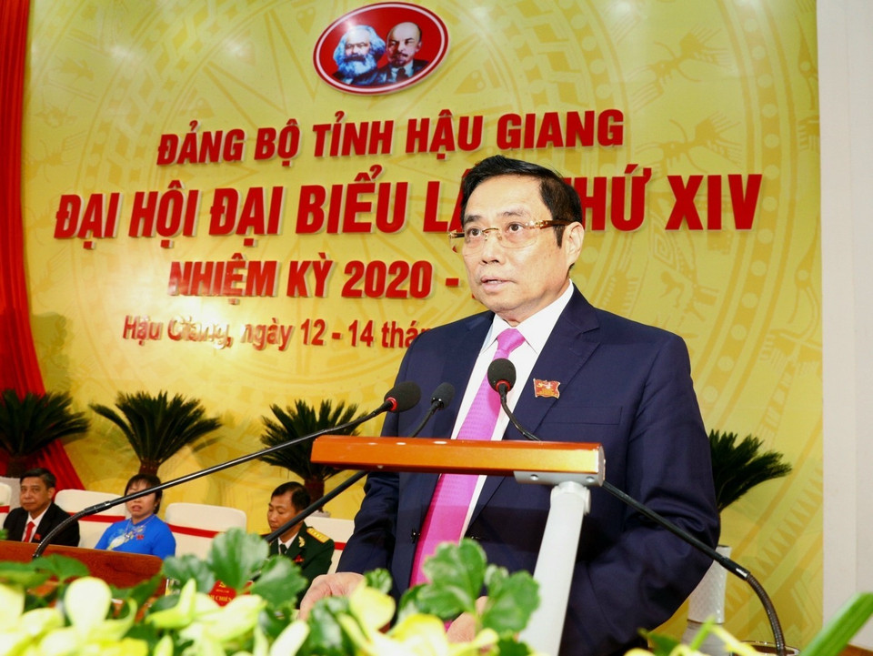 Ông Phạm Minh Chính, Ủy viên Bộ Chính trị, Bí thư Trung ương Đảng, Trưởng Ban Tổ chức Trung ương phát biểu. (Ảnh: Duy Khương/TTXVN)