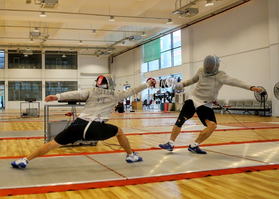 Trước SEA Games 31 khoảng 1 tháng, các vận động viên tập luyện với cường độ 2 buổi/ngày, chủ yếu nâng cao thể lực cũng như hoàn thiện kỹ thuật. (Ảnh: Tuấn Đức/TTXVN)