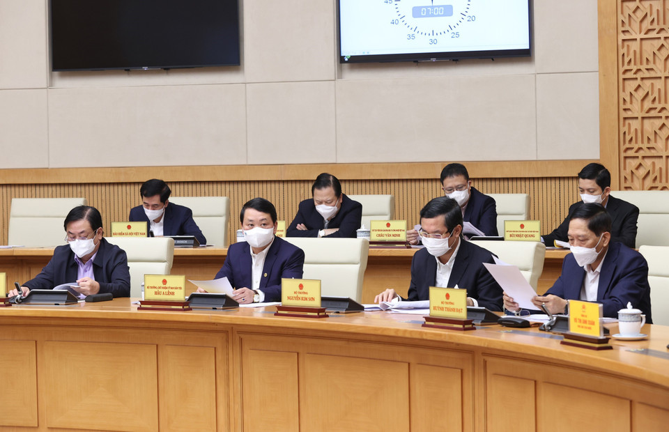 Các bộ trưởng, thành viên Chính phủ tham dự phiên họp. (Ảnh: Dương Giang/TTXVN)