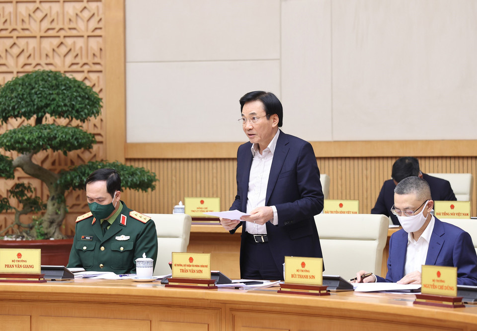 Bộ trưởng, Chủ nhiệm Văn phòng Chính phủ Trần Văn Sơn phát biểu. (Ảnh: Dương Giang/TTXVN)