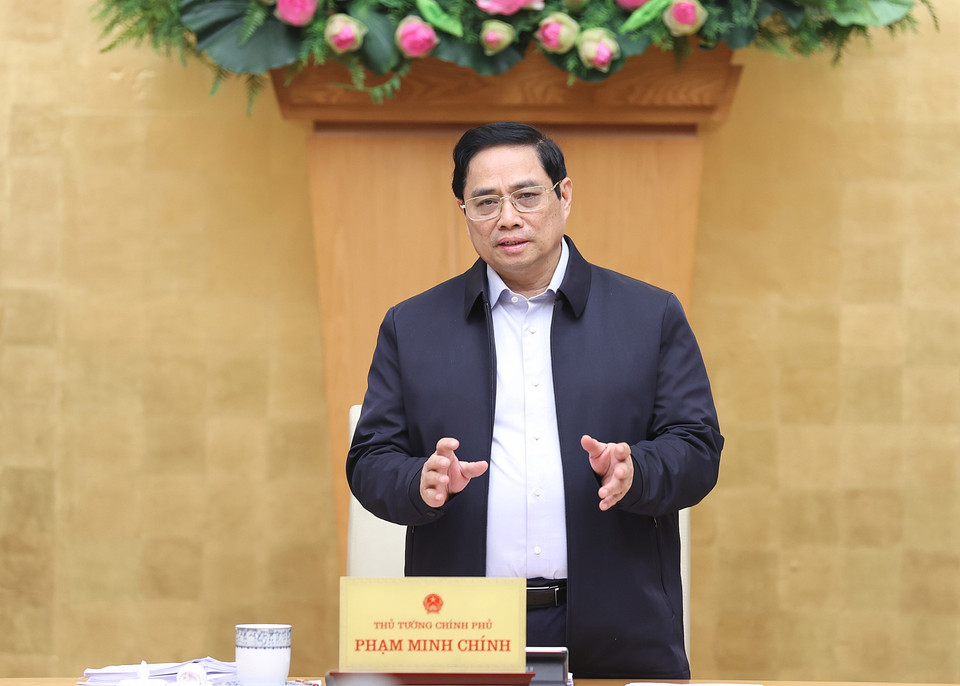 Thủ tướng Phạm Minh Chính phát biểu tại phiên họp Chính phủ thường kỳ tháng 11 năm 2021. (Ảnh: Dương Giang/TTXVN)