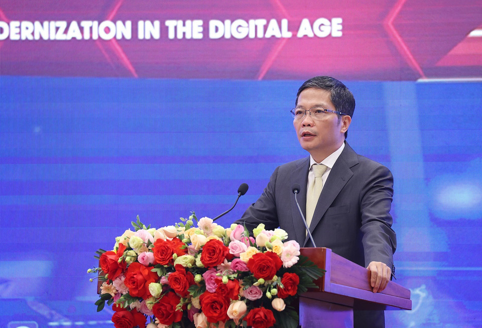 Ủy viên Bộ Chính trị, Trưởng Ban Kinh tế Trung ương Trần Tuấn Anh phát biểu khai mạc. (Ảnh: Dương Giang/TTXVN)