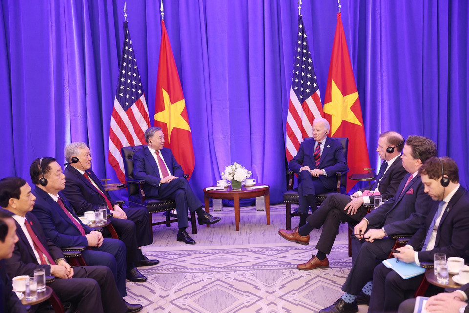Tổng Bí thư, Chủ tịch nước Tô Lâm gặp Tổng thống Hoa Kỳ Joe Biden. (Ảnh: Lâm Khánh/TTXVN)