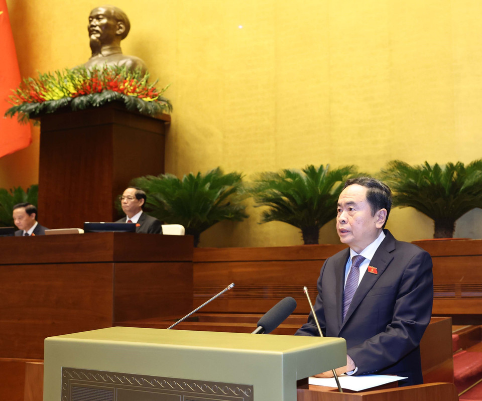 Chủ tịch Quốc hội Trần Thanh Mẫn phát biểu khai mạc. (Ảnh: Thống Nhất/TTXVN)