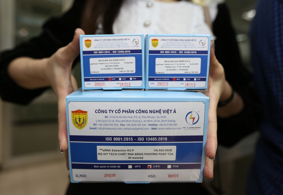 Bộ kit định tính SARS-CoV-2 do Học viện Quân y chủ trì. (Ảnh: Dương Giang/TTXVN)