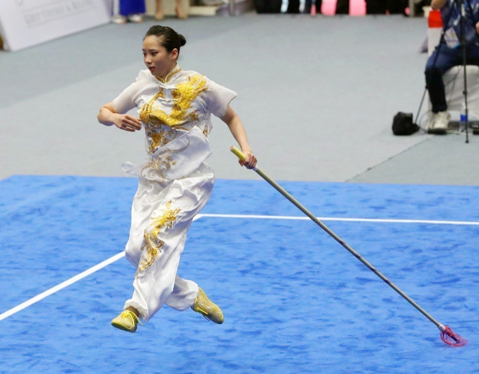 Đội tuyển Wushu Việt Nam thi đấu thành công nhất khi giành 10 trên tổng số 21 Huy chương Vàng các nội dung thi đấu tại kỳ SEA Games này. (Ảnh: TTXVN)