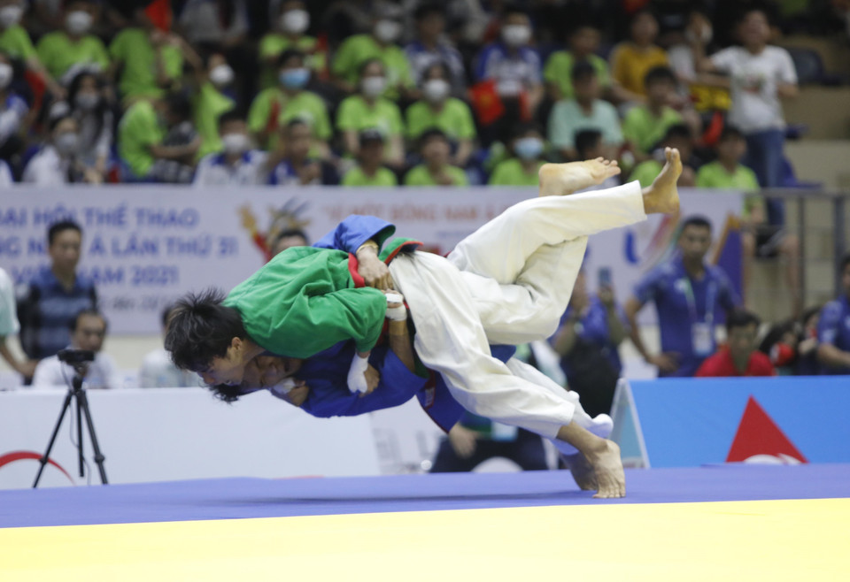 Vận động viên Võ Phạm Hoàng Ân giành Huy chương Vàng m,ôn Kurash nội dung 60kg. (Ảnh: TTXVN)