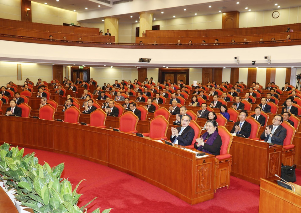  Các đồng chí lãnh đạo Đảng, Nhà nước và các đại biểu dự khai mạc Hội nghị.(Ảnh: Trí Dũng/TTXVN)